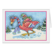 DEEP SNOW PINK FLAMINGO, HOLIDAY GREETING CARD B (Front Horizontal)