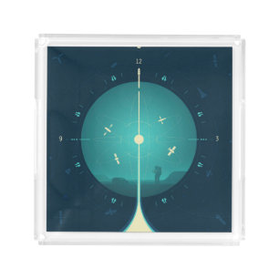 Deep Space Atomic Clock Poster, Blue Version. Acrylic Tray