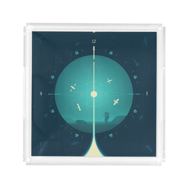 Deep Space Atomic Clock Poster, Blue Version. Acrylic Tray (Front)
