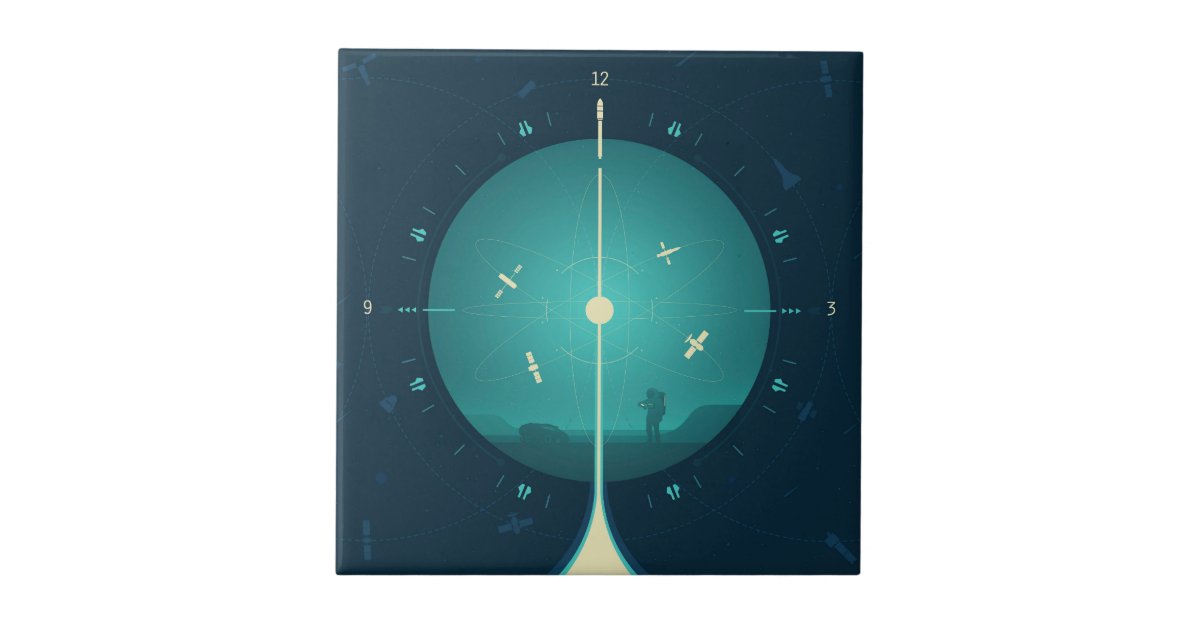 Deep Space Atomic Clock Poster, Blue Version. Ceramic Tile | Zazzle
