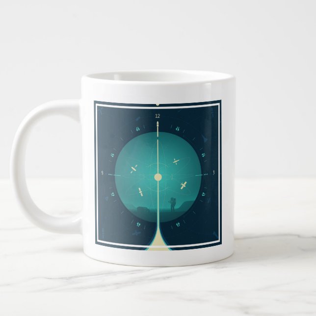 Deep Space Atomic Clock Poster, Blue Version. Giant Coffee Mug (Left)