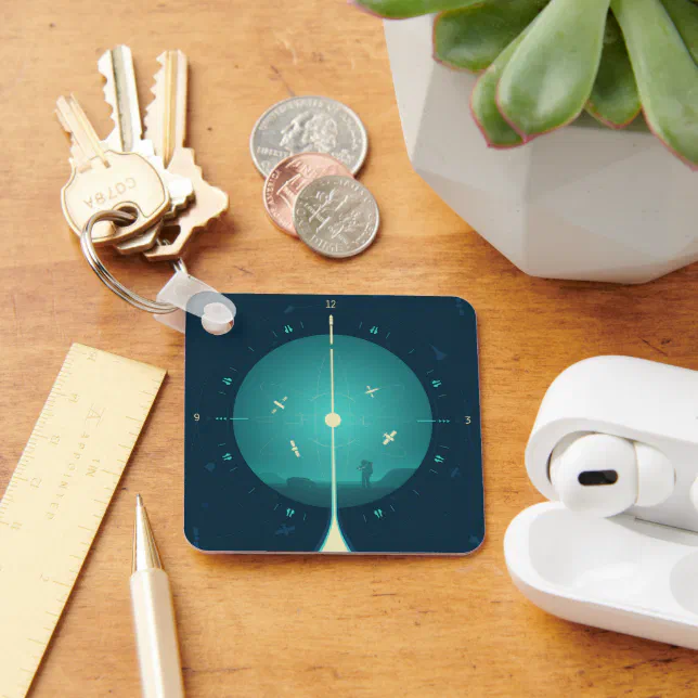 Deep Space Atomic Clock Poster, Blue Version. Keychain | Zazzle
