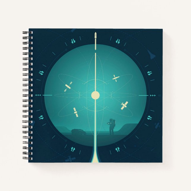 Deep Space Atomic Clock Poster, Blue Version. Notebook (Front)