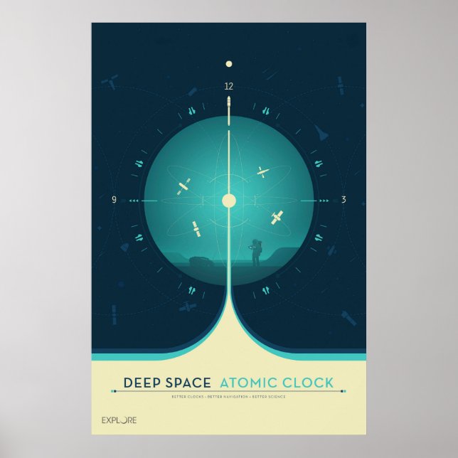 Deep Space Atomic Clock Poster, Blue Version. Poster (Front)