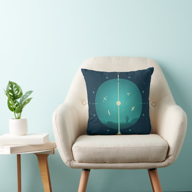 Deep Space Atomic Clock Poster, Blue Version. Throw Pillow (Chair)
