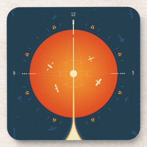 Deep Space Atomic Clock Poster Orange Version Beverage Coaster