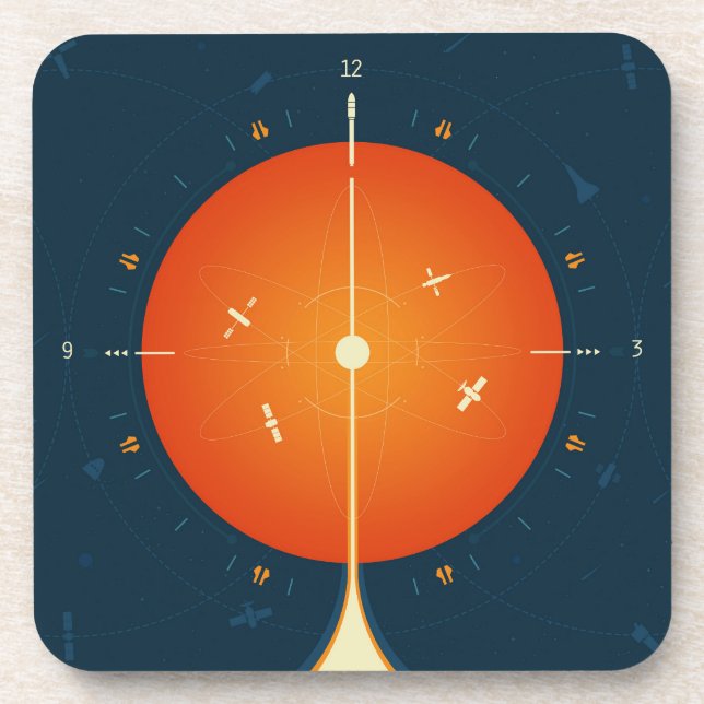 Deep Space Atomic Clock Poster, Orange Version. Beverage Coaster (Front)