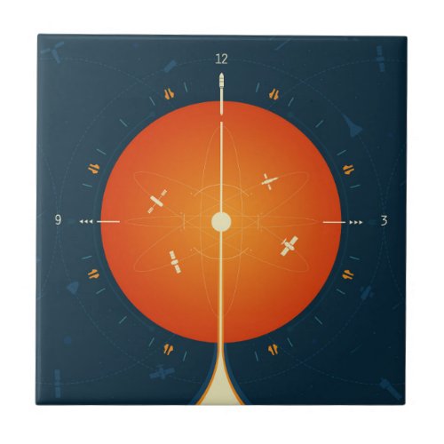 Deep Space Atomic Clock Poster Orange Version Ceramic Tile