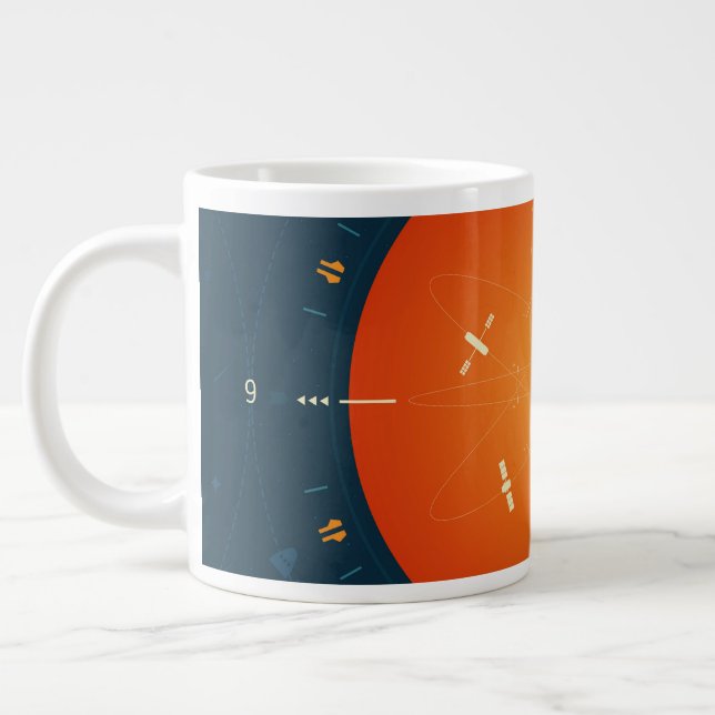 Deep Space Atomic Clock Poster, Orange Version. Giant Coffee Mug (Left)