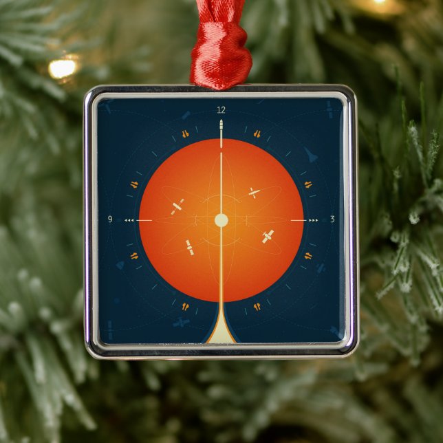 Deep Space Atomic Clock Poster, Orange Version. Metal Ornament (Tree)