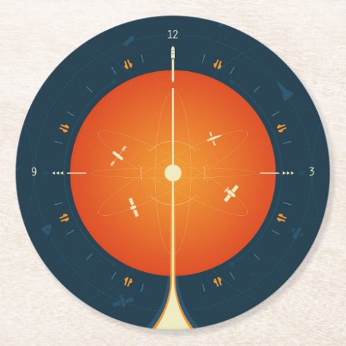 Deep Space Atomic Clock Poster Orange Version Round Paper Coaster
