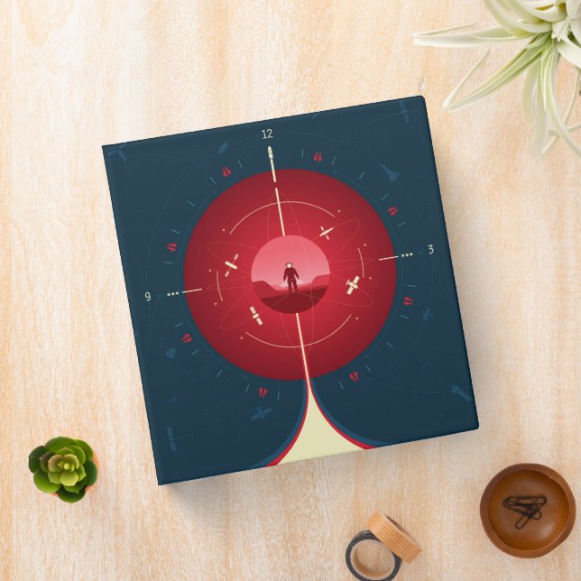 Deep Space Atomic Clock Poster, Red Version. 3 Ring Binder (In Situ)