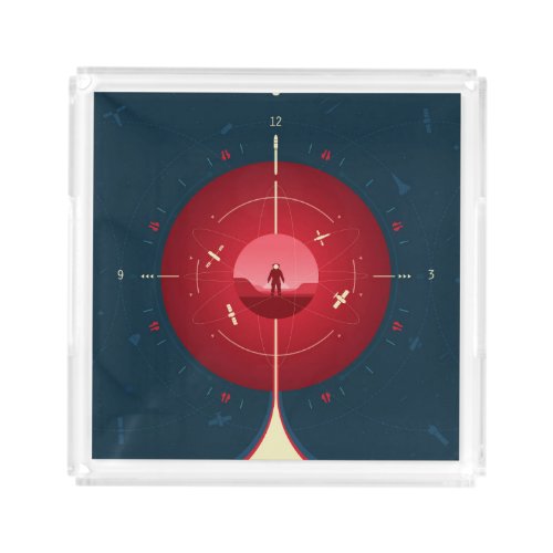 Deep Space Atomic Clock Poster Red Version Acrylic Tray