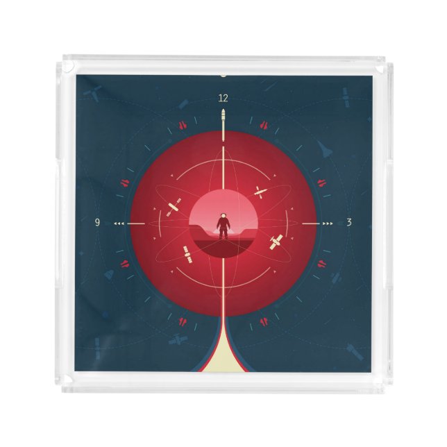 Deep Space Atomic Clock Poster, Red Version. Acrylic Tray (Front)