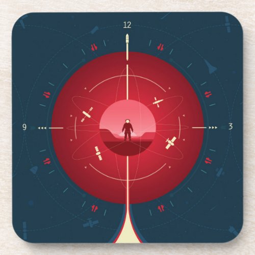 Deep Space Atomic Clock Poster Red Version Beverage Coaster