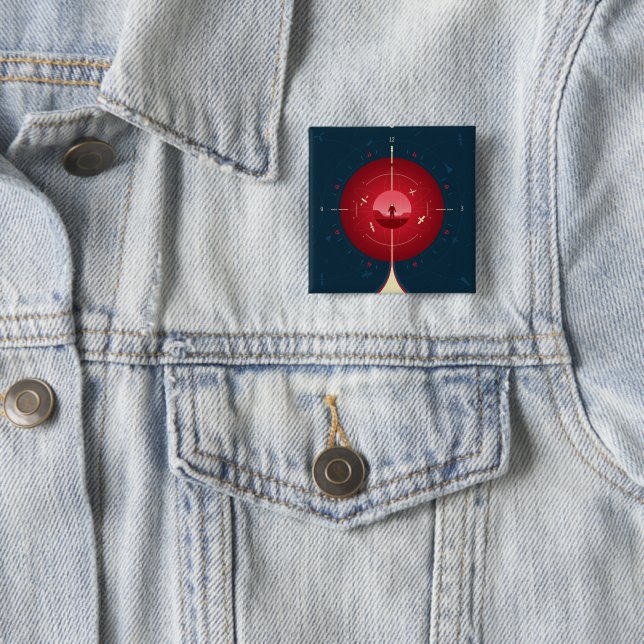 Deep Space Atomic Clock Poster, Red Version. Button (In Situ)