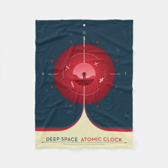 Deep Space Atomic Clock Poster, Red Version. Fleece Blanket (Front)