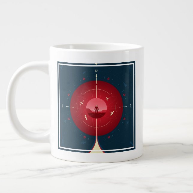 Deep Space Atomic Clock Poster, Red Version. Giant Coffee Mug (Left)