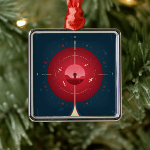 Deep Space Atomic Clock Poster, Red Version. Metal Ornament