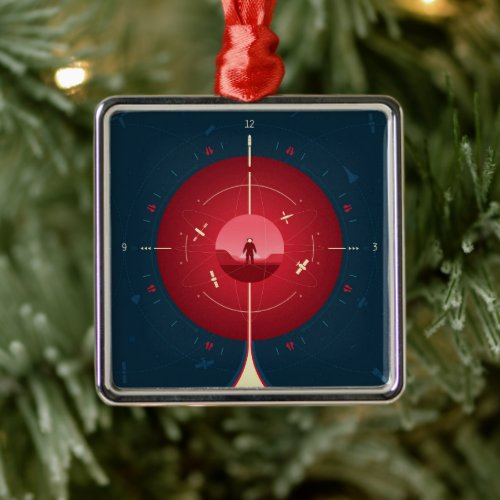 Deep Space Atomic Clock Poster Red Version Metal Ornament