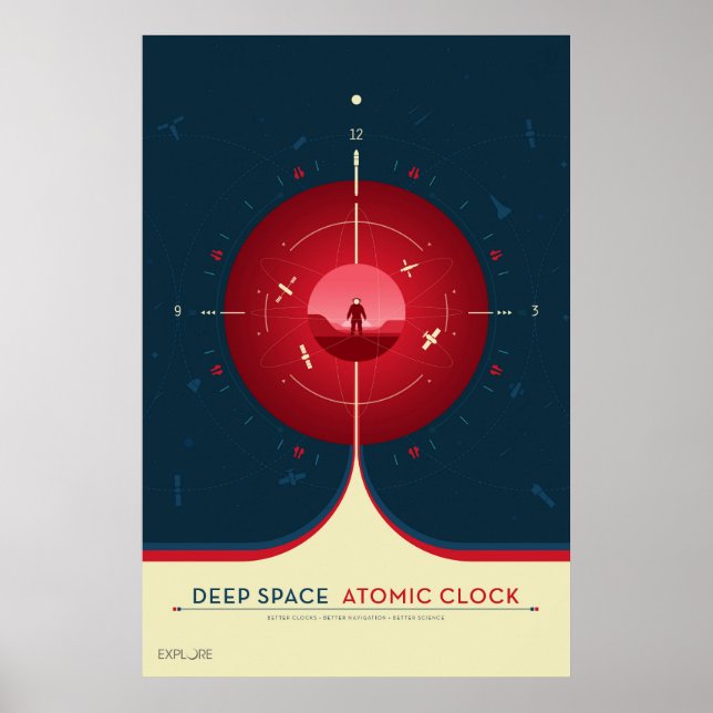 Deep Space Atomic Clock Poster, Red Version. Poster (Front)