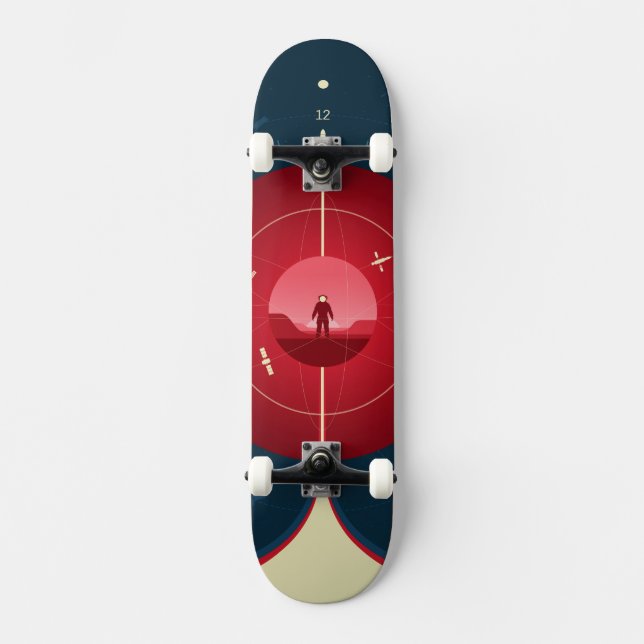 Deep Space Atomic Clock Poster, Red Version. Skateboard (Front)