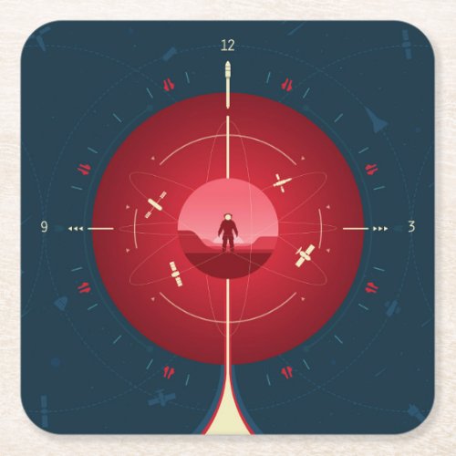 Deep Space Atomic Clock Poster Red Version Square Paper Coaster
