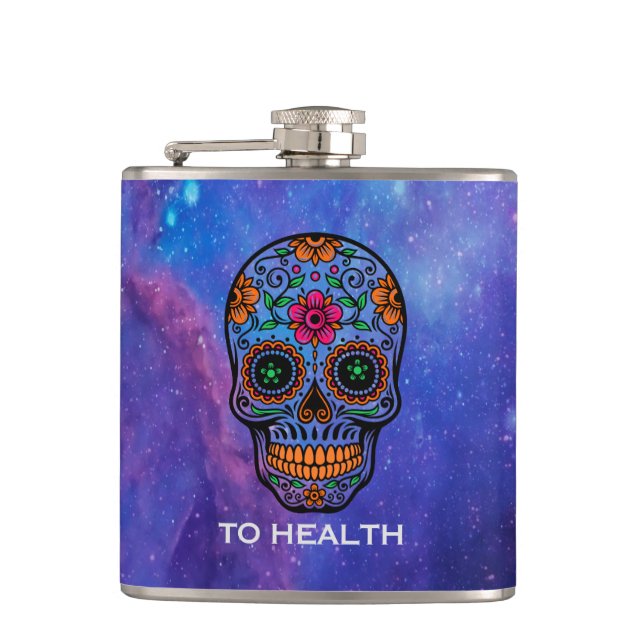 Deep Space Background & Floral Sugar Skull Flask (Front)