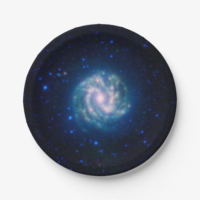 Deep Space Blue Spiral Pinwheel Galaxy Paper Plates (Front)