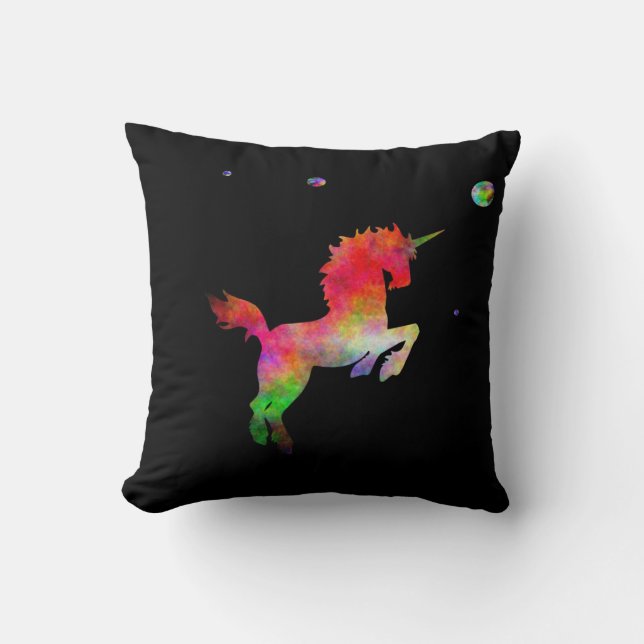 Deep Space Multi-hued Unicorn Throw Pillow (Front)