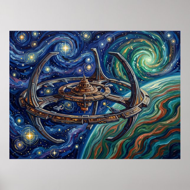 Deep Space Nine Starry Night Sci Fi Landscape Poster (Front)