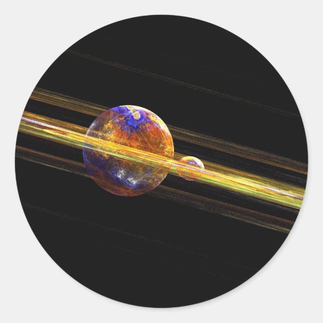 Deep Space Planet and Moon Classic Round Sticker (Front)