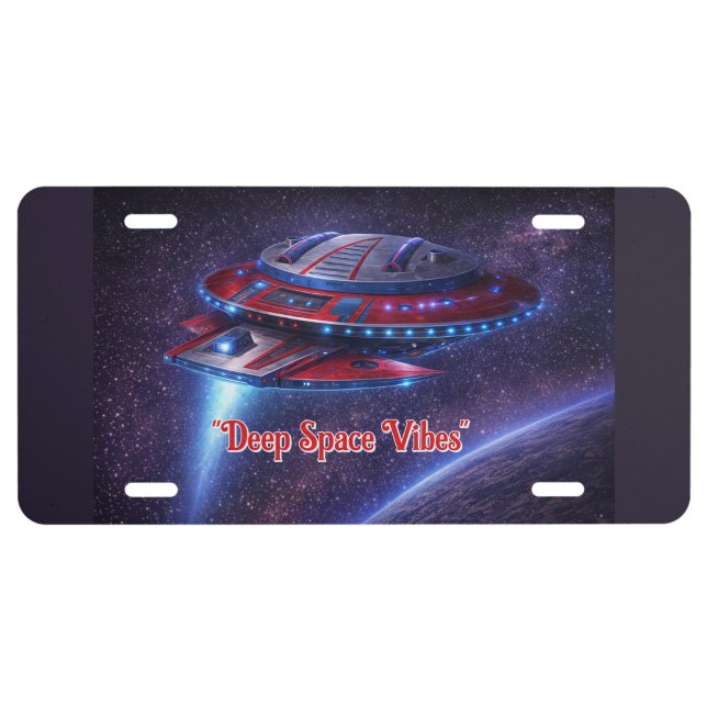 Deep Space Vibes Cosmic Spaceship License Plate  ("Deep Space Vibes Spaceship Plate")