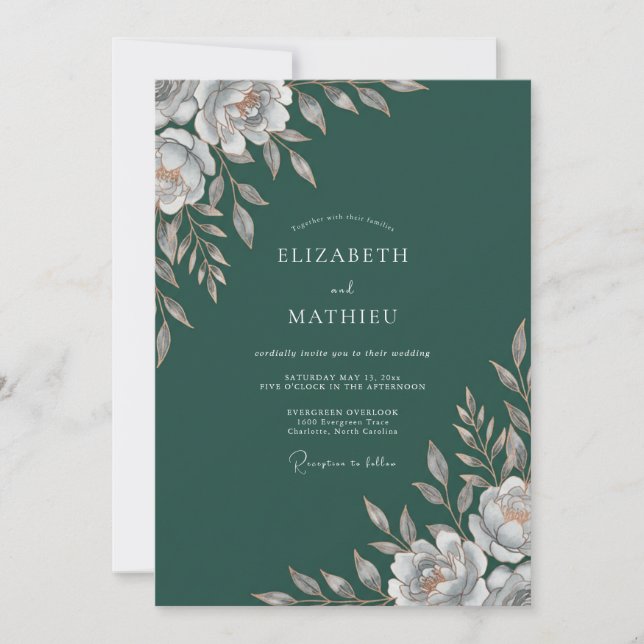 Deep Spruce Leaf Wedding Invitation (Front)