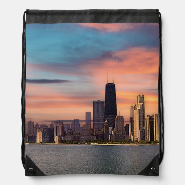 Deep Sunset Chicago Drawstring Bag (Front)