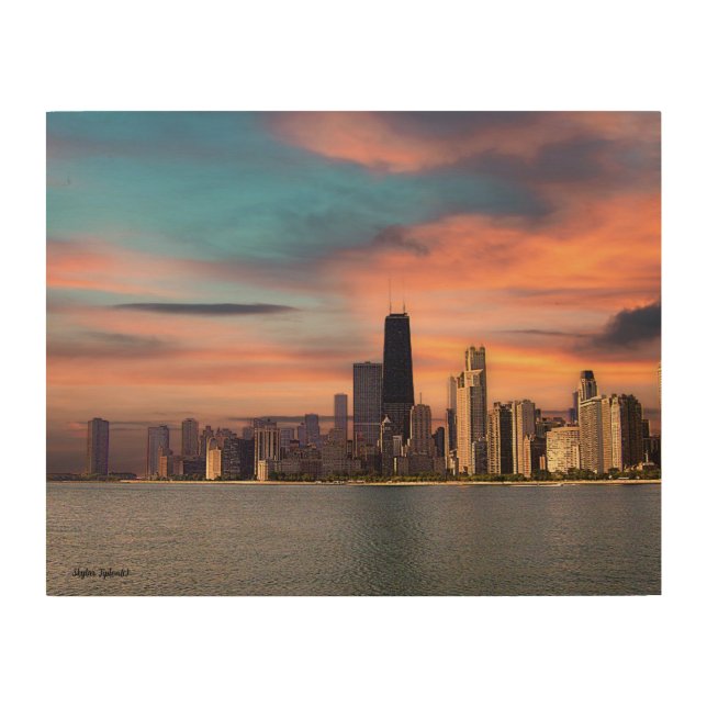 Deep Sunset Chicago Wood Wall Art (Front)