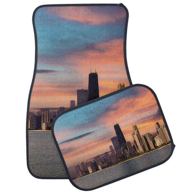 Deep Sunset Over Chicago Car Floor Mat (Set)