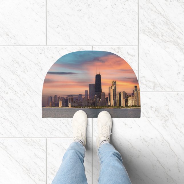 Deep Sunset Over Chicago Doormat (Indoor)