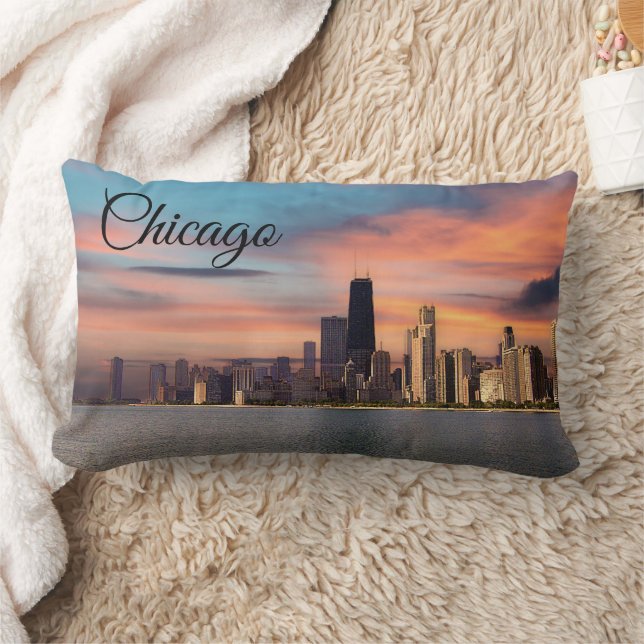 Deep Sunset over Chicago Lumbar Pillow (Blanket)