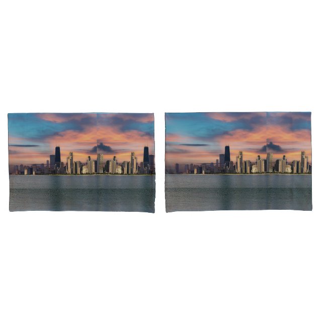 Deep Sunset Over Chicago Pillow Case (Front-Set)