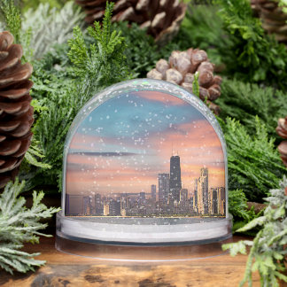 Deep Sunset Over Chicago Snow Globe