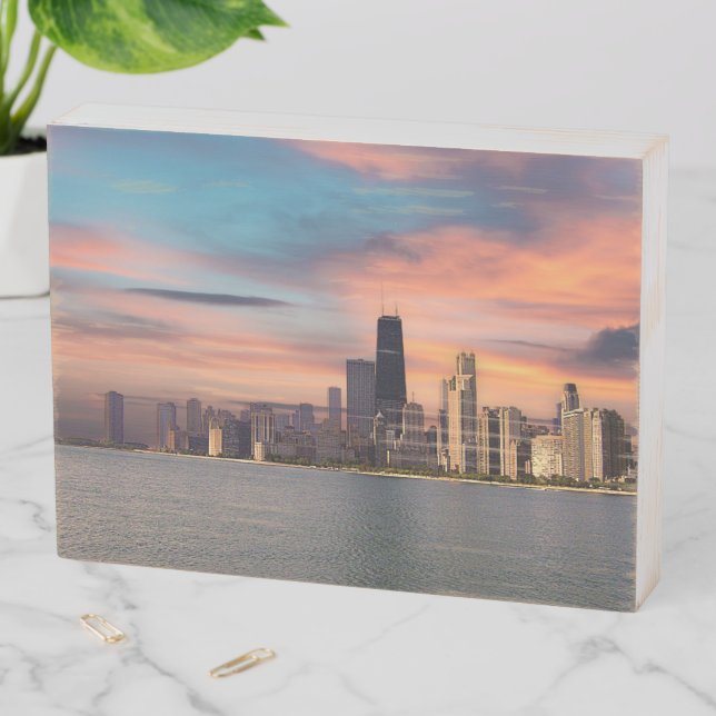 Deep Sunset over Chicago Wooden Box Sign (In Situ Horizontal)