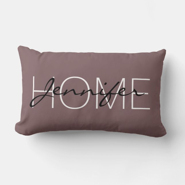 Deep Taupe color home monogram Lumbar Pillow (Front)