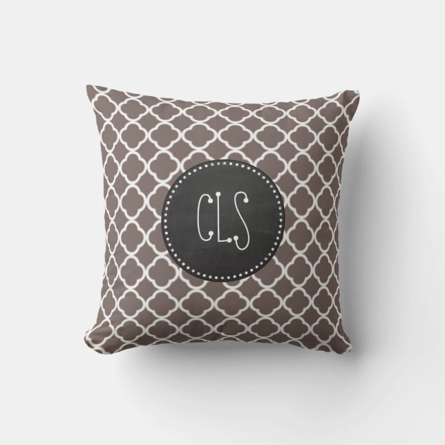 Deep Taupe Quatrefoil; Vintage Chalkboard look Throw Pillow (Front)