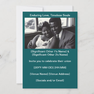 Deep Teal 1960s Black Wedding Love Invitation