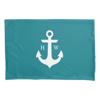 Deep Teal 2-letter Anchor Monogram Pillow Case by heartlockedhome at Zazzle