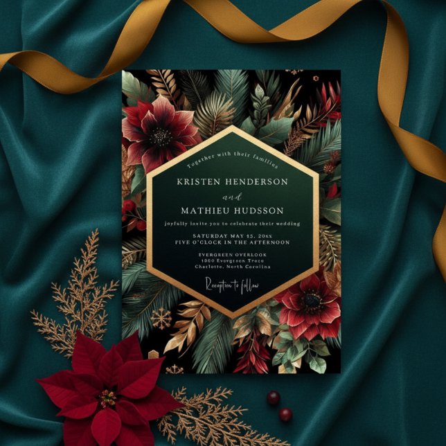 Deep Teal Bloom Luxe Wedding Invitation (Creator Uploaded)