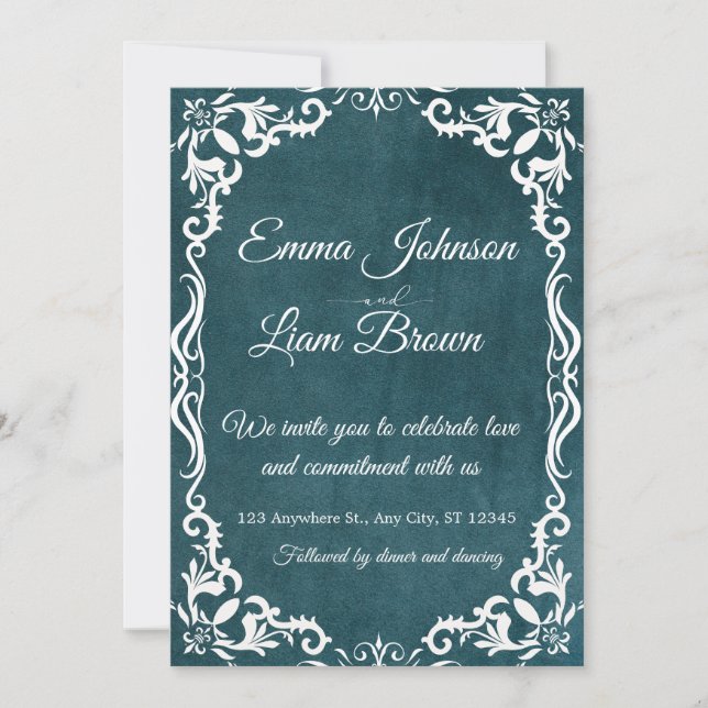 Deep Teal Blue Talavera Mexican Wedding Invitation (Front)