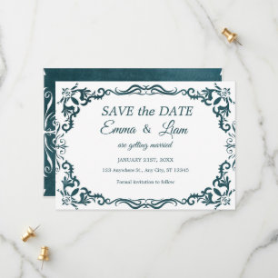 Deep Teal Blue Talavera Mexican Wedding Save The Date