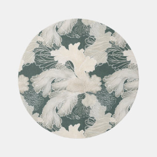 Deep Teal Botanical Veil Round Statement Rug